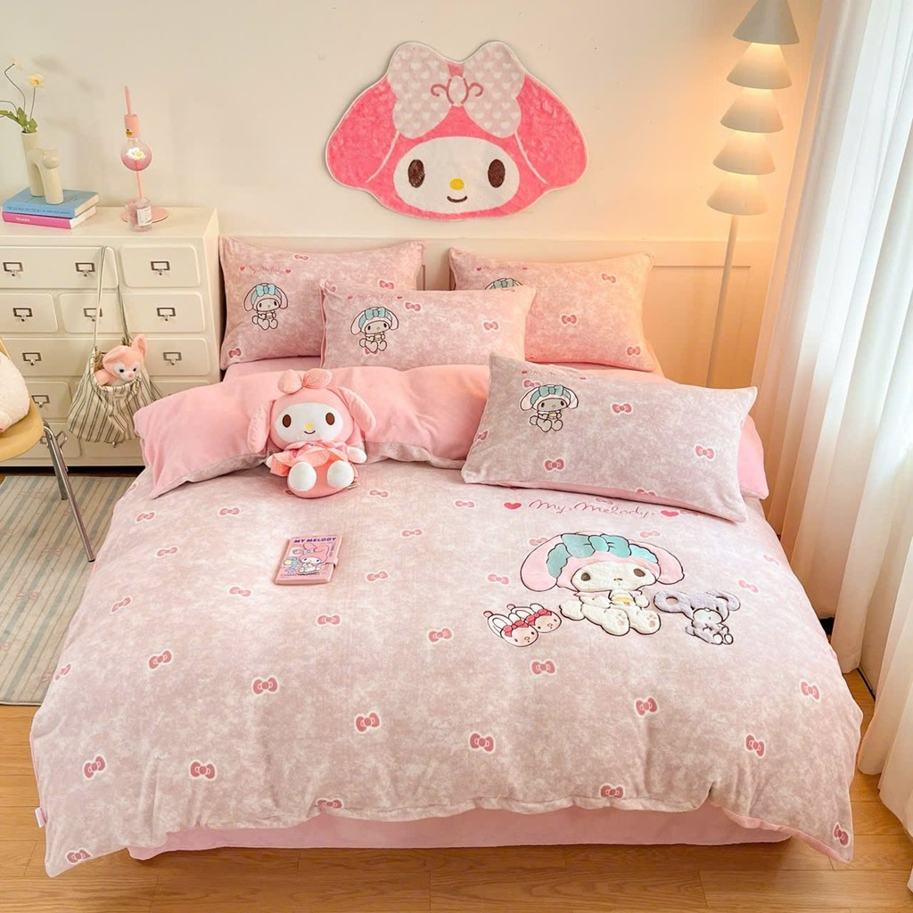 NỈ NHUNG- Set Chăn ga nỉ nhung Thêu nổi full 7 màu