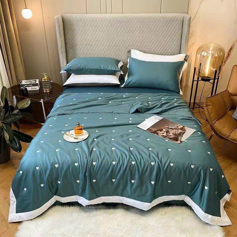 PHI LỤA- Set chăn chần phi lụa tim thêu