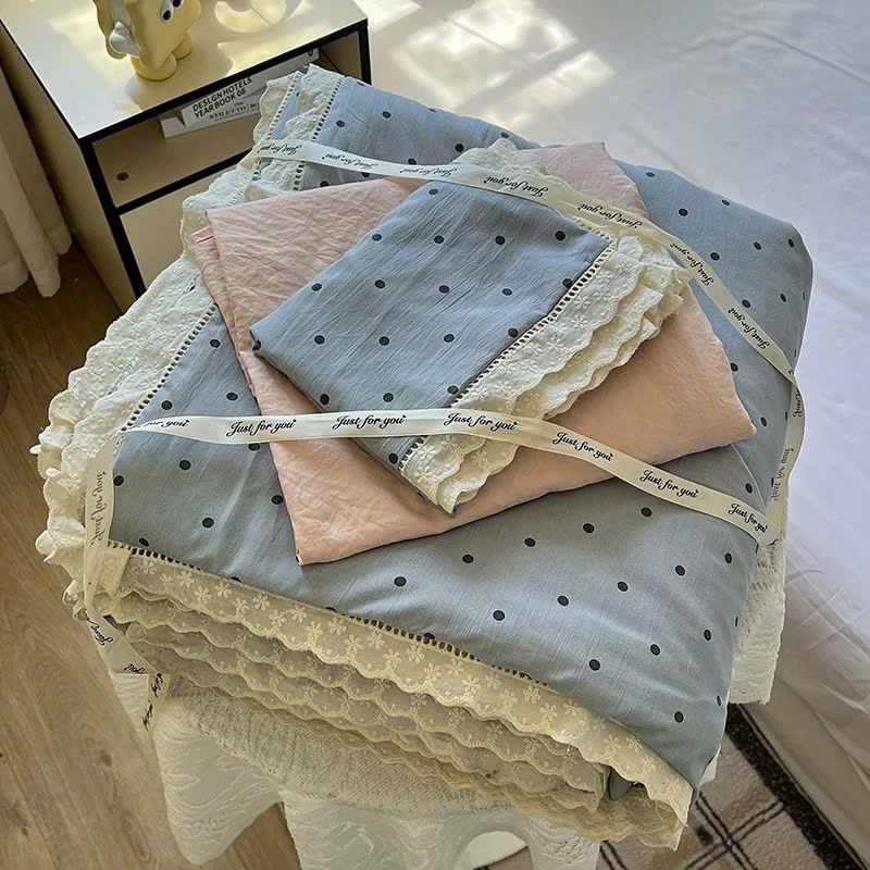 SET CHĂN CHẦN- Set Cotton đũi chăn chần ga gối Mix Ren mã 53