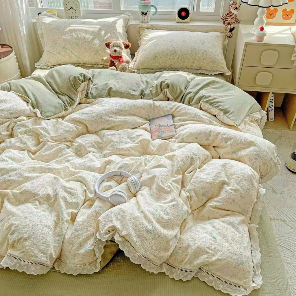 ĐŨI SỢI TRE- Set vỏ chăn ga gối Mix viền Ren mã 82 (GQ) 92 (HM)