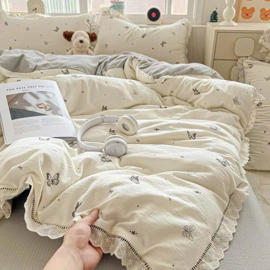 ĐŨI SỢI TRE- Set vỏ chăn ga gối Mix viền Ren mã 82 (GQ) 92 (HM)