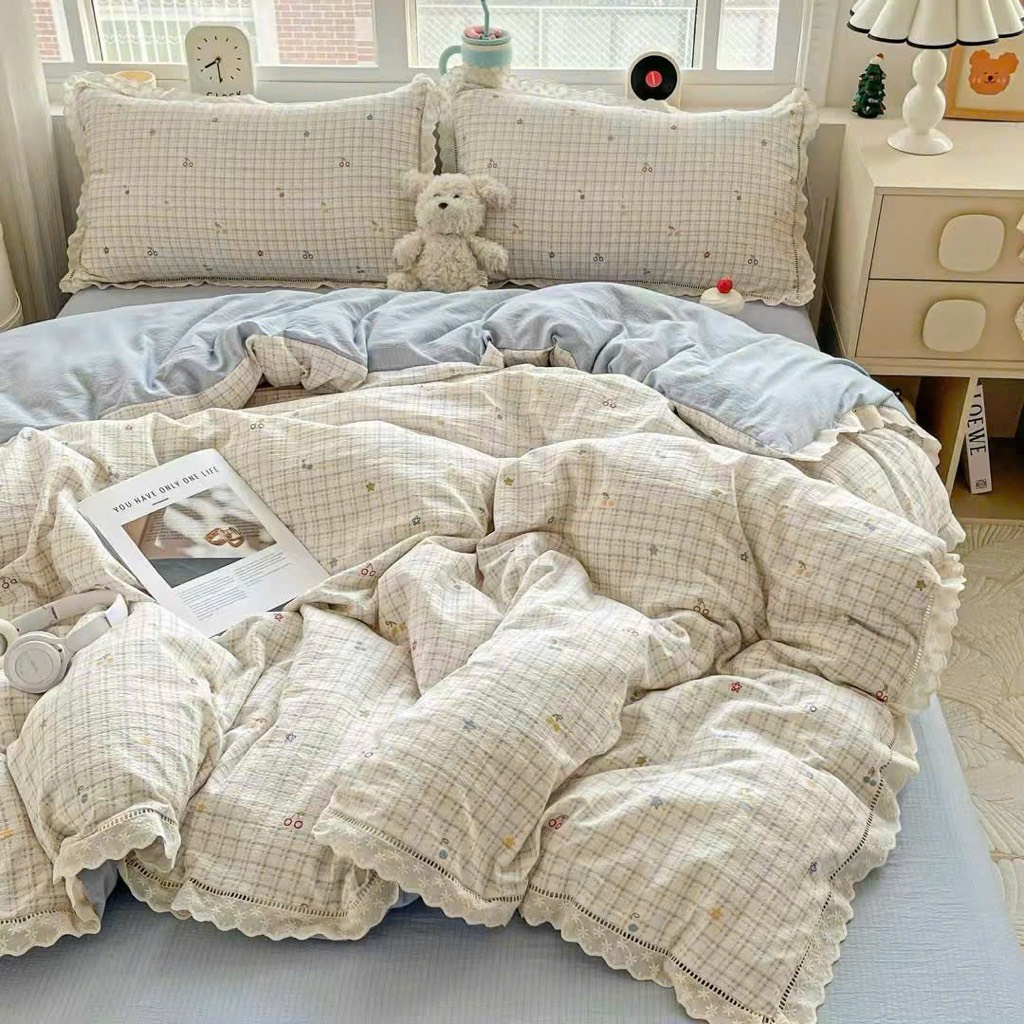 ĐŨI SỢI TRE- Set vỏ chăn ga gối Mix viền Ren mã 82 (GQ) 92 (HM)