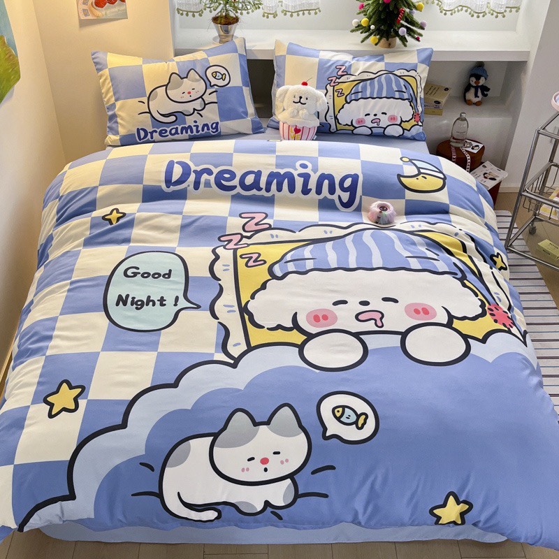 COTTON ĐŨI- Bộ vỏ chăn ga gối CARTOON (mã 92)