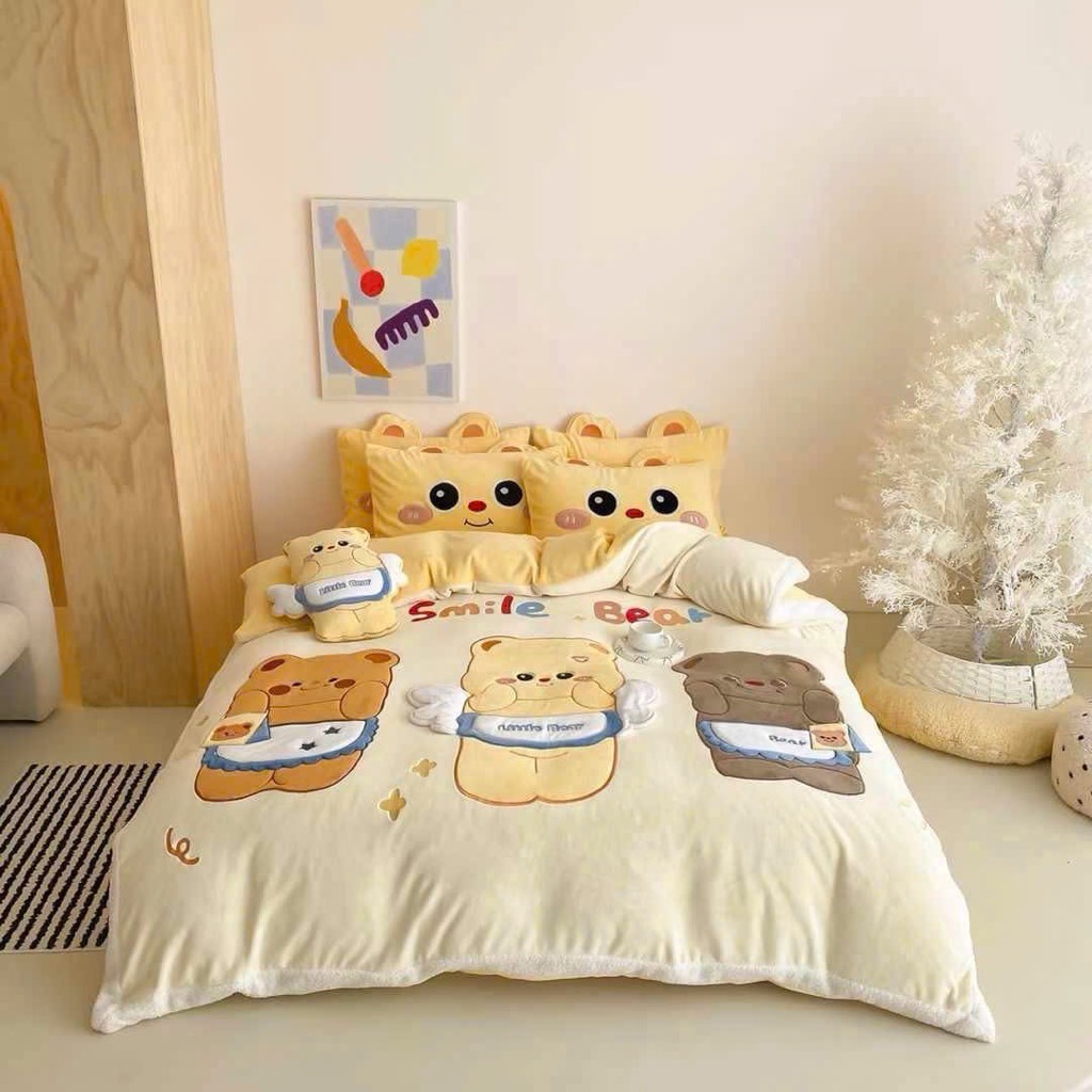 NỈ NHUNG- Nỉ Nhung 5 món Thêu nối Cao Cấp