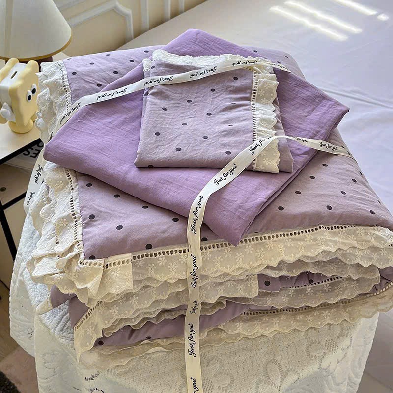 SET CHĂN CHẦN- Set Cotton đũi chăn chần ga gối Mix Ren mã 53