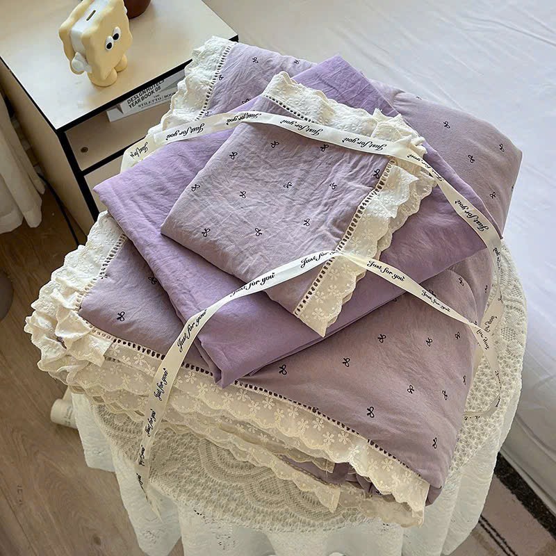 SET CHĂN CHẦN- Set Cotton đũi chăn chần ga gối Mix Ren mã 53