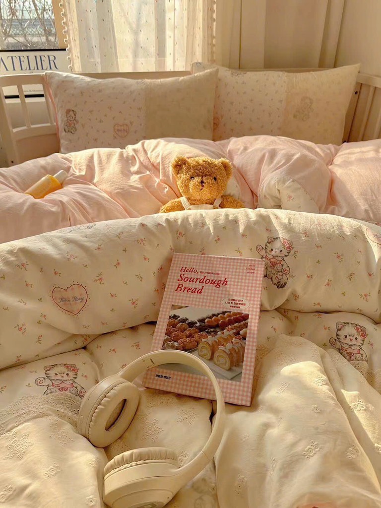 ĐŨI SỢI TRE- Bộ chăn ga Cotton Icy mix Ren