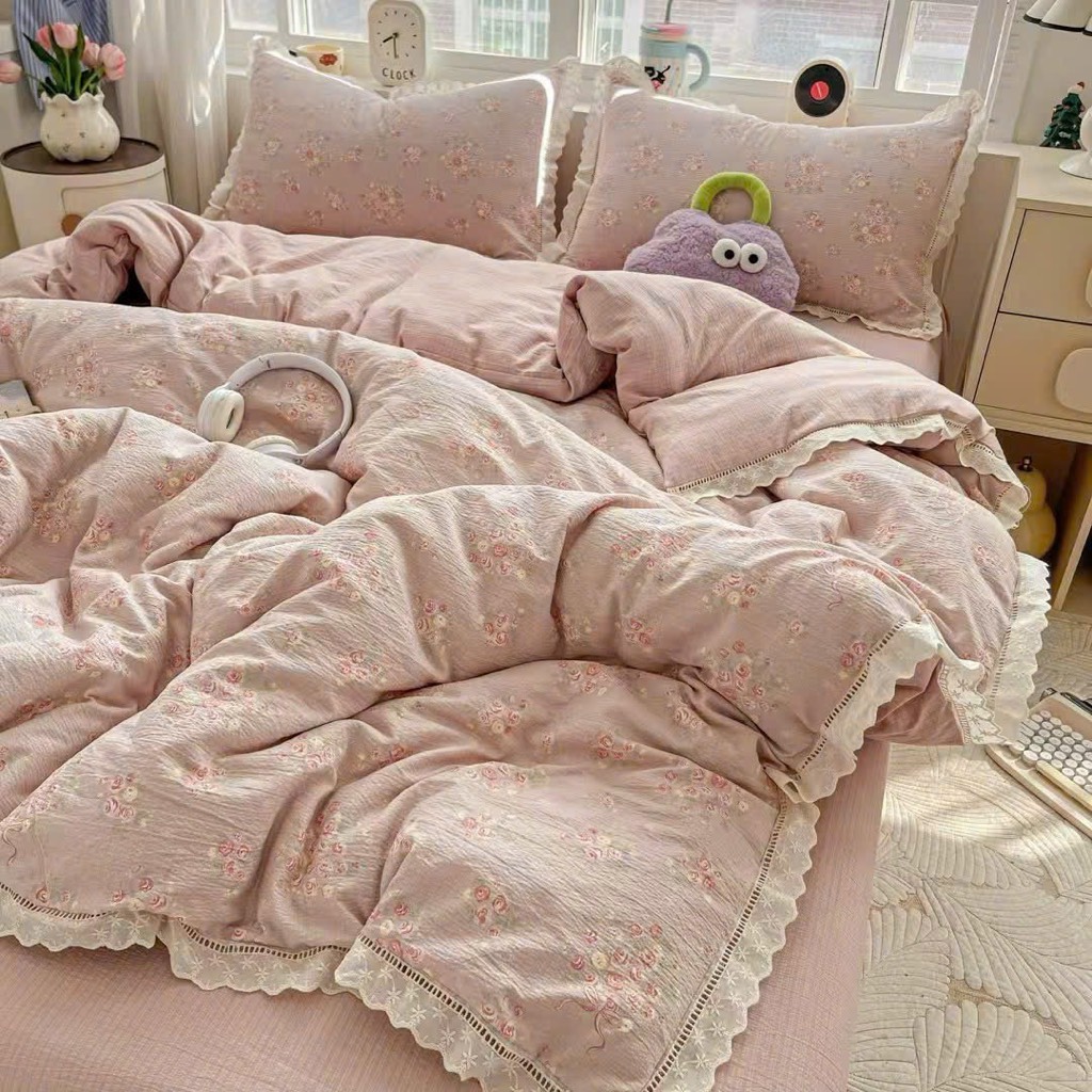 ĐŨI SỢI TRE- Set vỏ chăn ga gối Mix viền Ren mã 82 (GQ) 92 (HM)