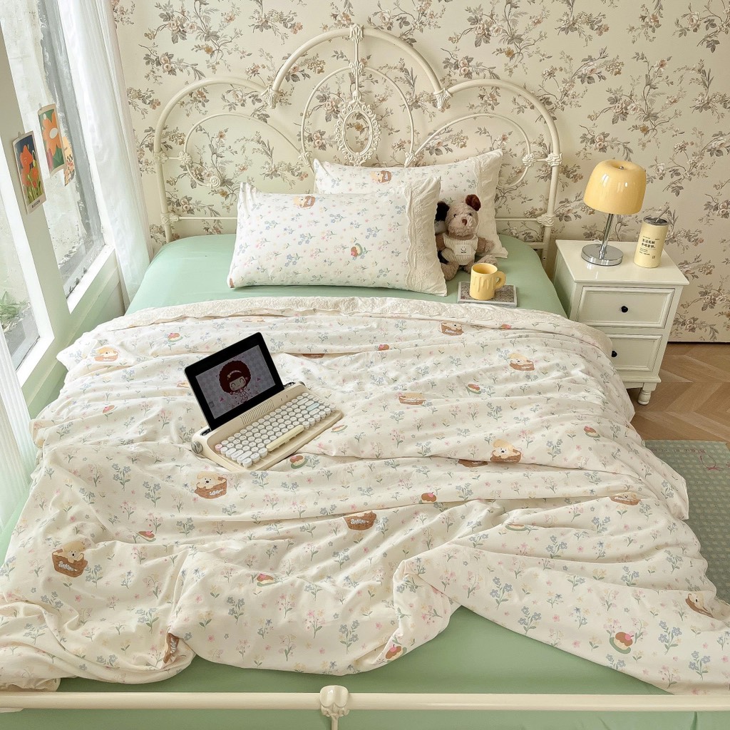 ĐŨI SỢI TRE- Bộ vỏ chăn ga gối đũi sợi tre mix ren