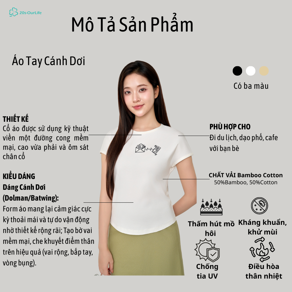 Áo Thun Nữ Bamboo Cổ Tròn Cánh Dơi Form Rộng
