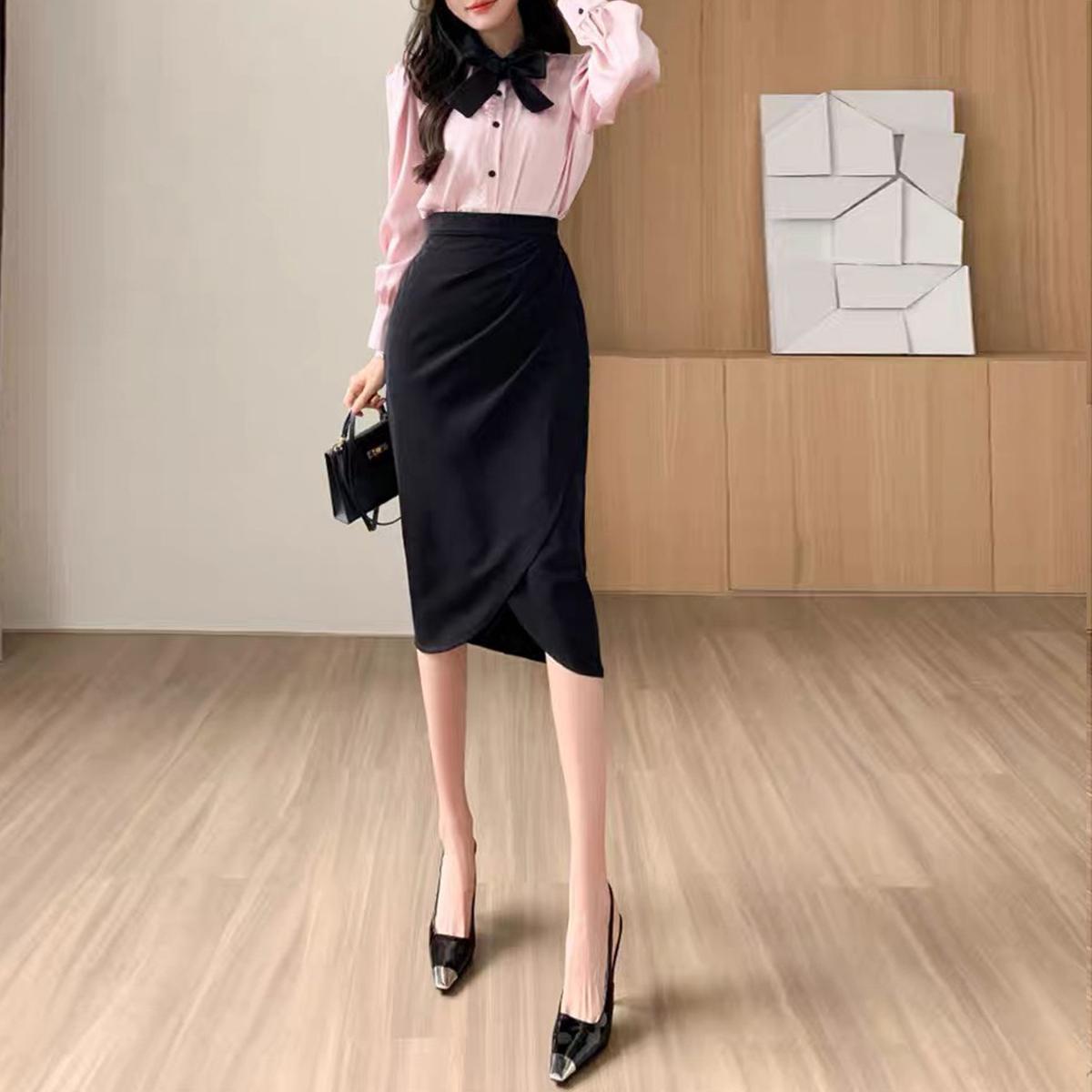 Chân váy xếp ly chéo vạt Congaivn CV10 vải xước dày co giãn, mát màu đen