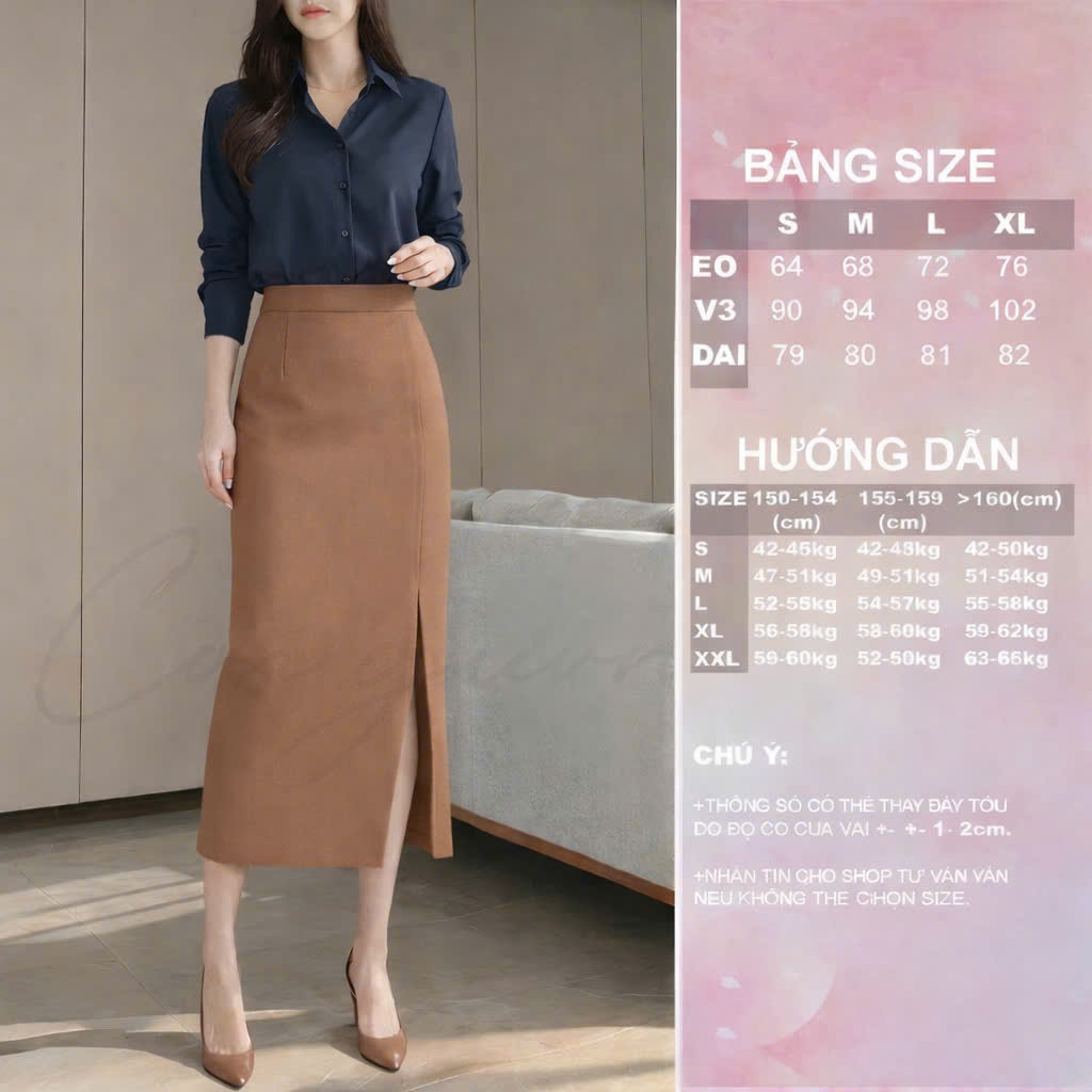 [ Congaivn ]Chân váy Bút chì, dáng dài, cạp cao tôn dáng, xẻ trước che bụng,CV04 chất đẹp dày dặn.
