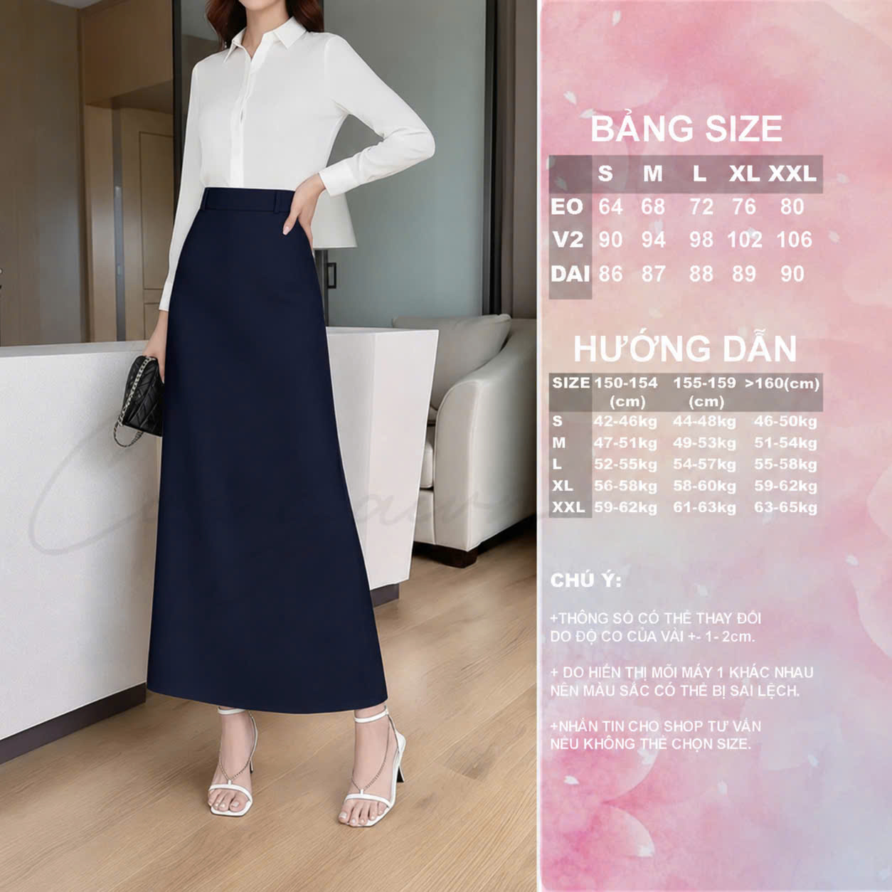 Chân Váy Cạp Cao Dáng A Dài CV40 Vải Dày Đứng Form Tôn Dáng