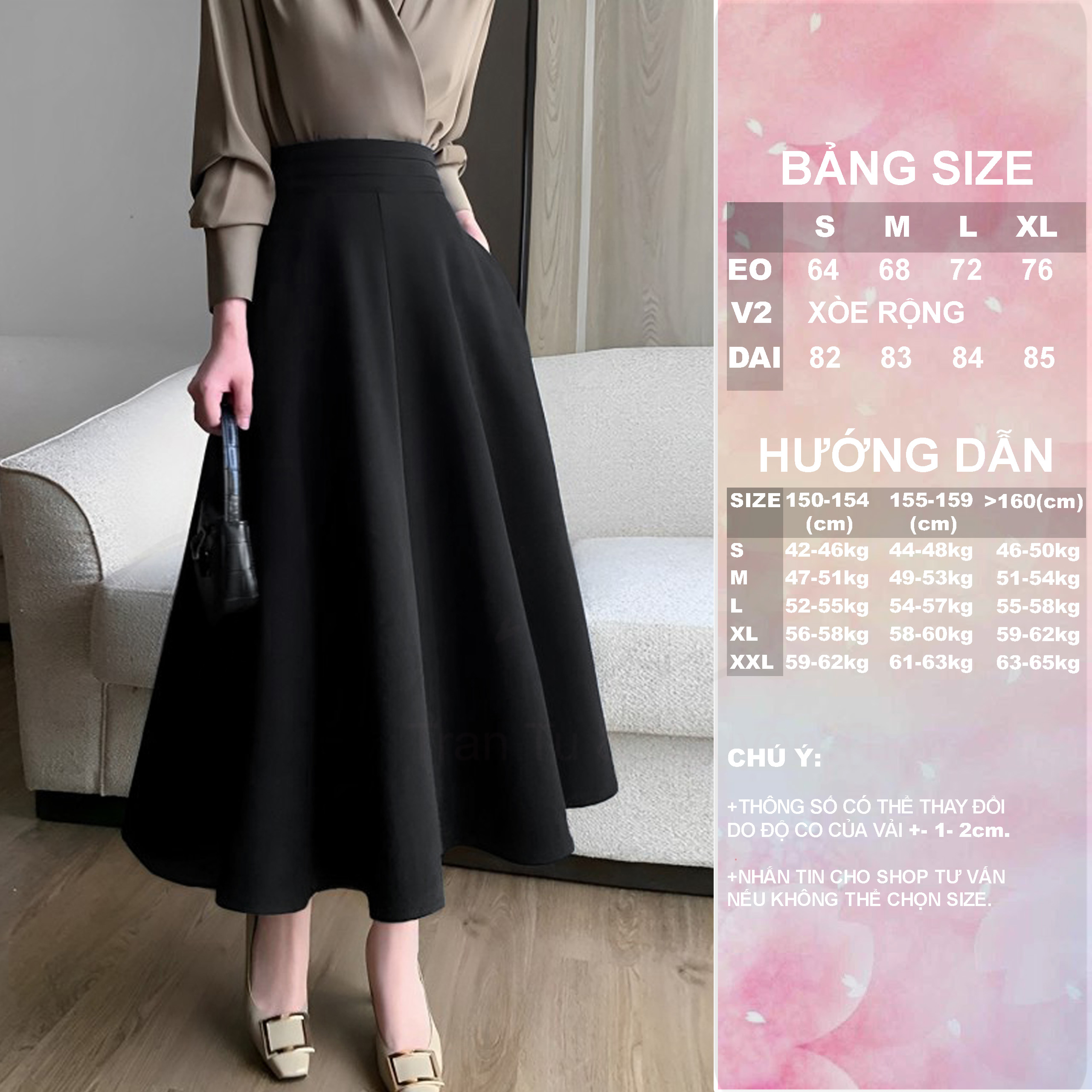 Chân váy xòe 4 mảnh dáng dài, cạp cao, có túi 2 bên Congai.vn CVX4MCC-01 vải tyết mưa dày nhiều màu 2024