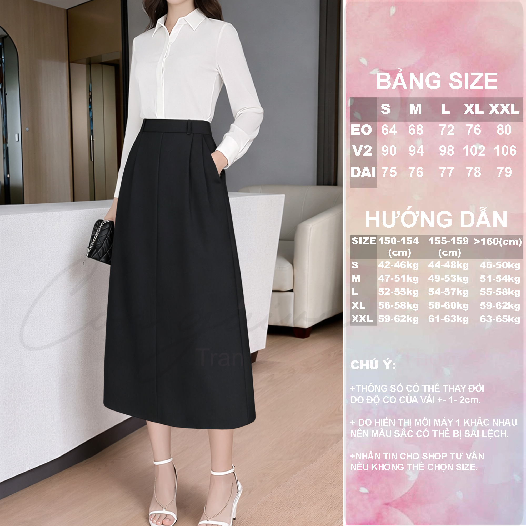 Chân Váy Cạp Cao Dáng A Dài CV40 Vải Dày Đứng Form Tôn Dáng