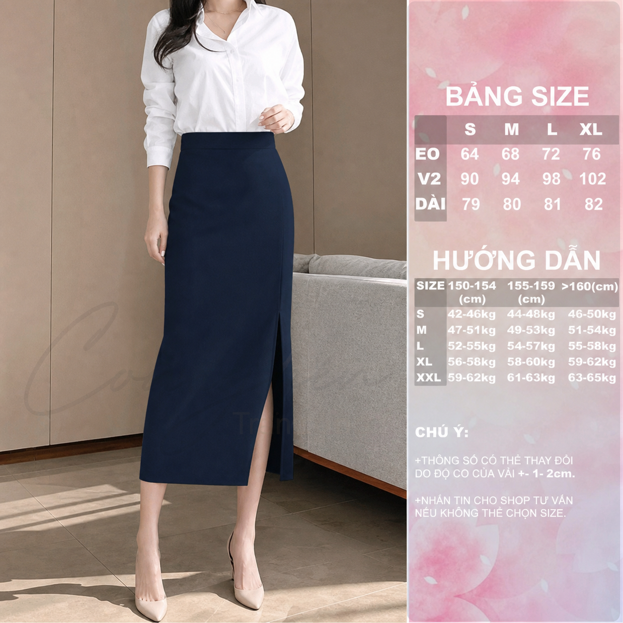 [ Congaivn ]Chân váy Bút chì, dáng dài, cạp cao tôn dáng, xẻ trước che bụng,CV04 chất đẹp dày dặn.