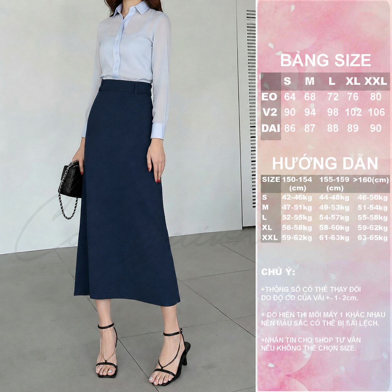 Chân Váy Cạp Cao Dáng A Dài CV40 Vải Dày Đứng Form Tôn Dáng