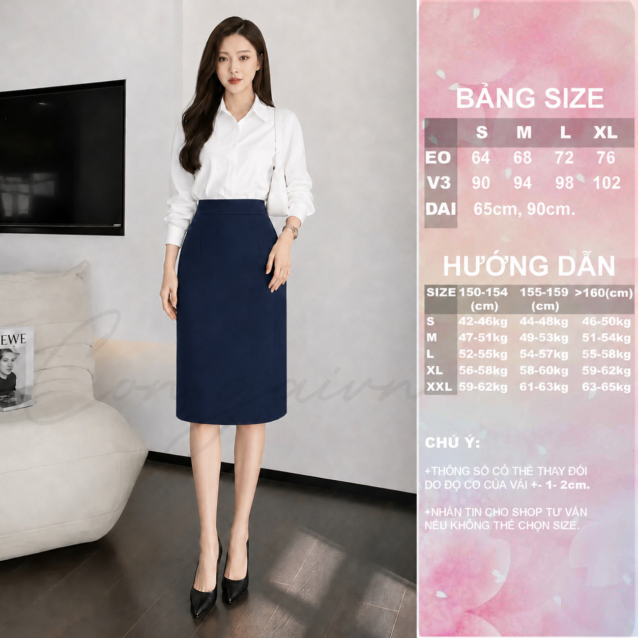 Chân Váy Cạp Cao Dáng Suông CV45 Vải Dày Đứng Form Tôn Dáng