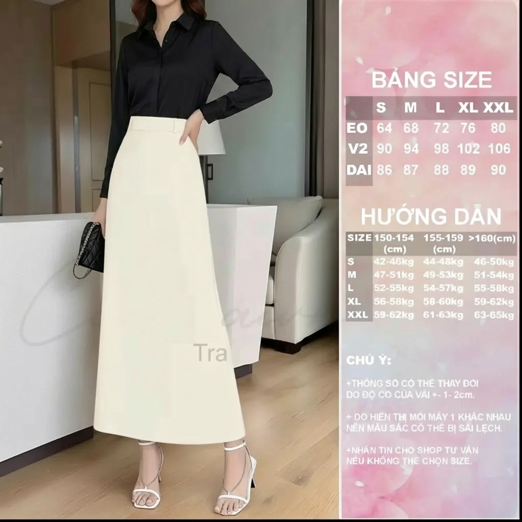 Chân Váy Cạp Cao Dáng A Dài CV40 Vải Dày Đứng Form Tôn Dáng
