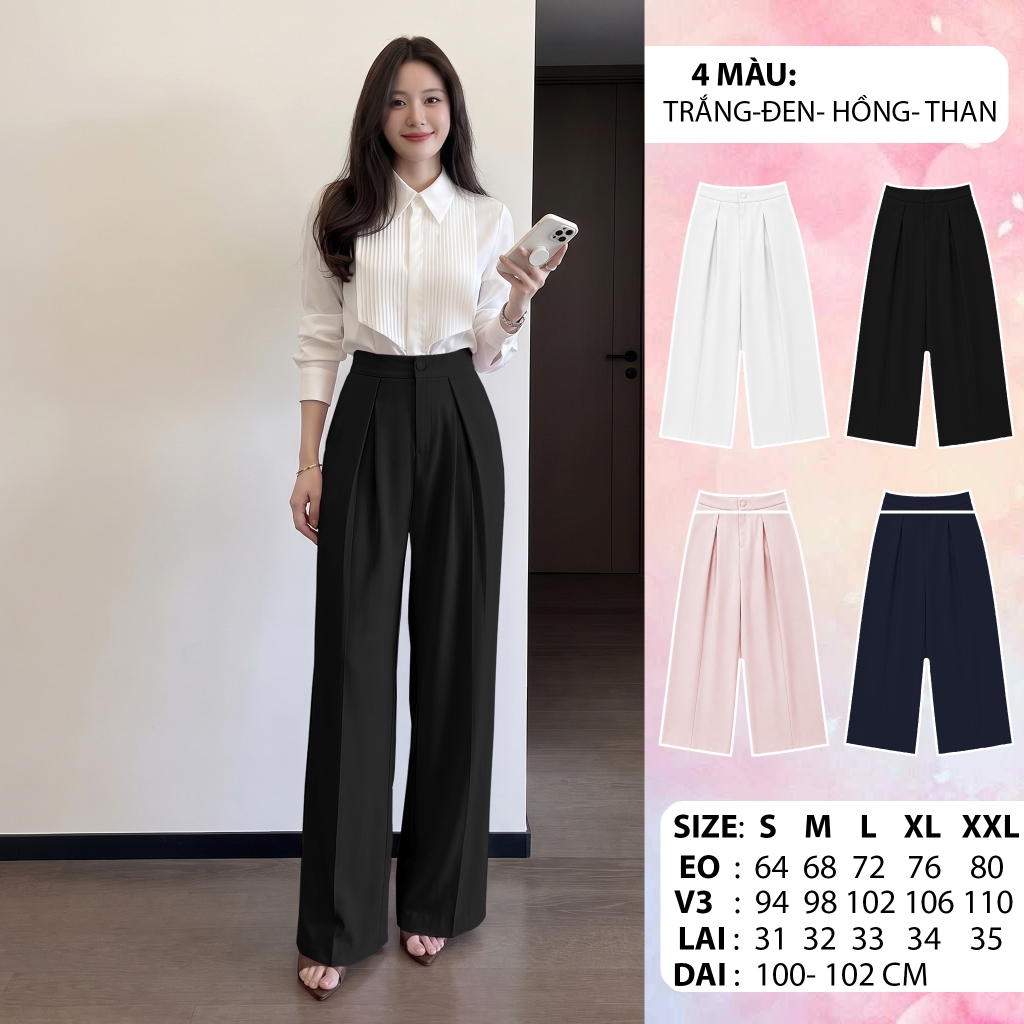[Congaivn] [CÓ TÚI ] Quần nữ ống rộng Q4 – Cạp cao xếp ly, dài 100–102cm, 4 màu , công sở, thanh lịch