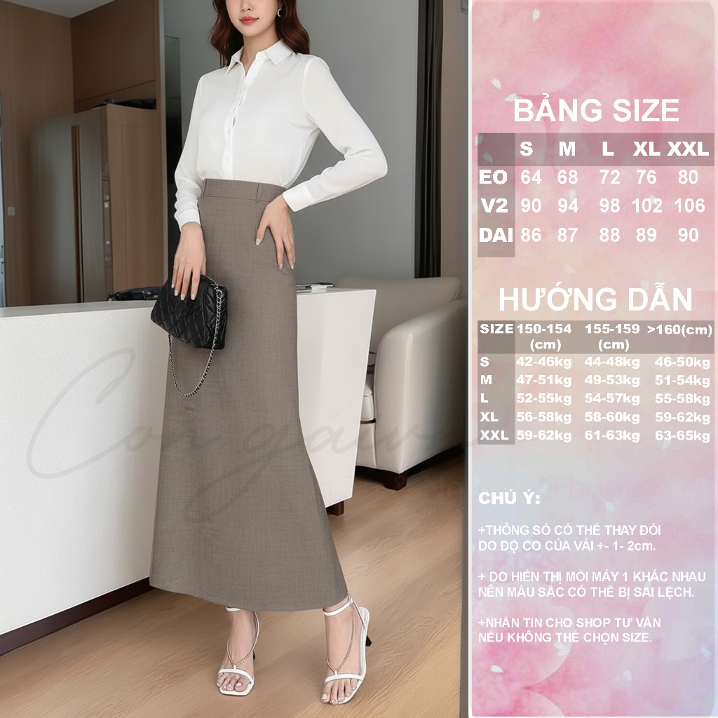 Chân Váy Cạp Cao Dáng A Dài CV40 Vải Dày Đứng Form Tôn Dáng