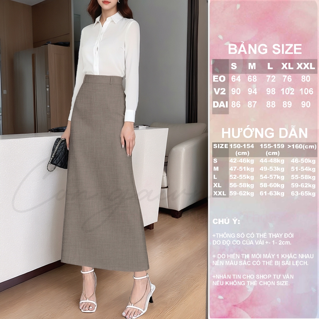 Chân Váy Cạp Cao Dáng A Dài CV40 Vải Dày Đứng Form Tôn Dáng