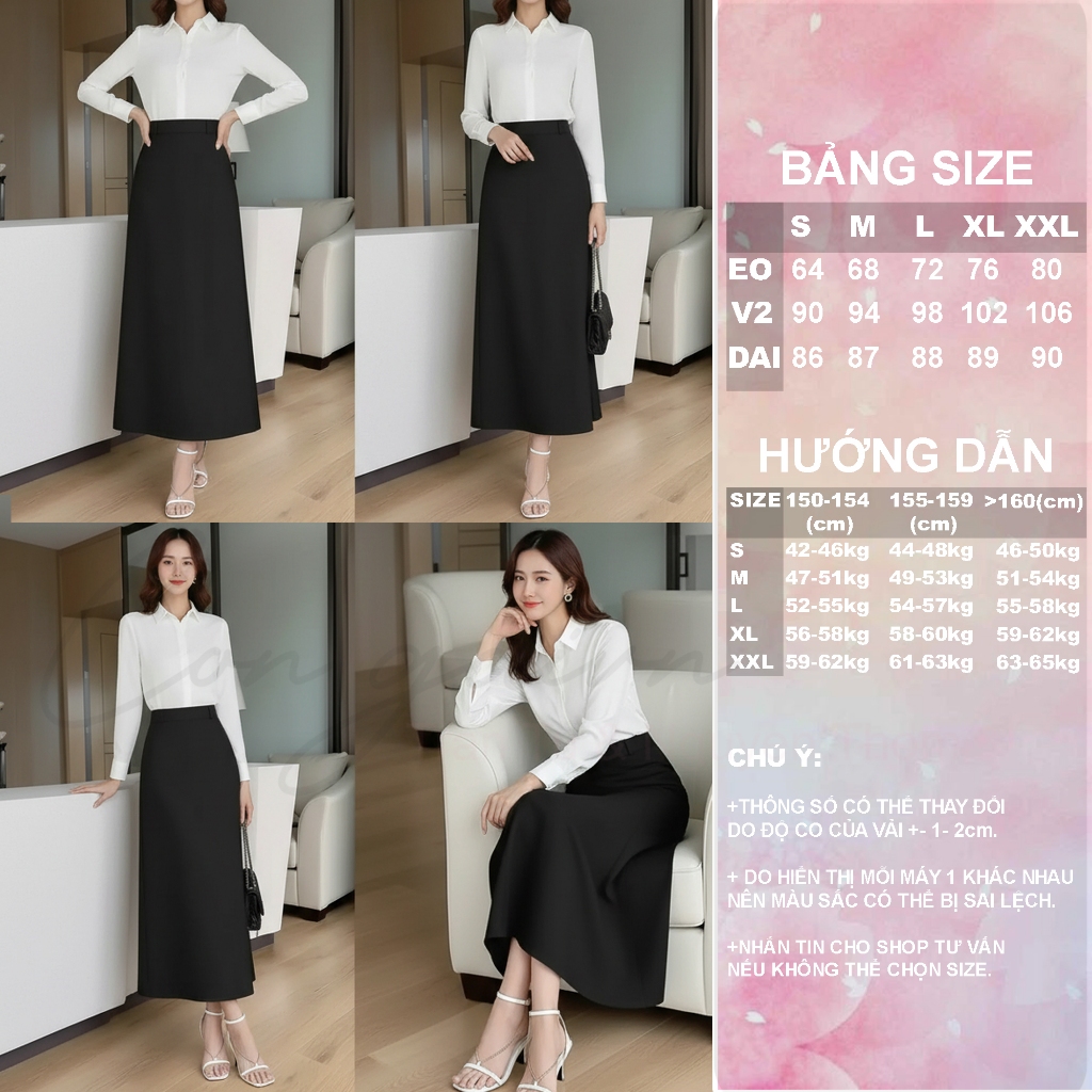 Chân Váy Cạp Cao Dáng A Dài CV40 Vải Dày Đứng Form Tôn Dáng