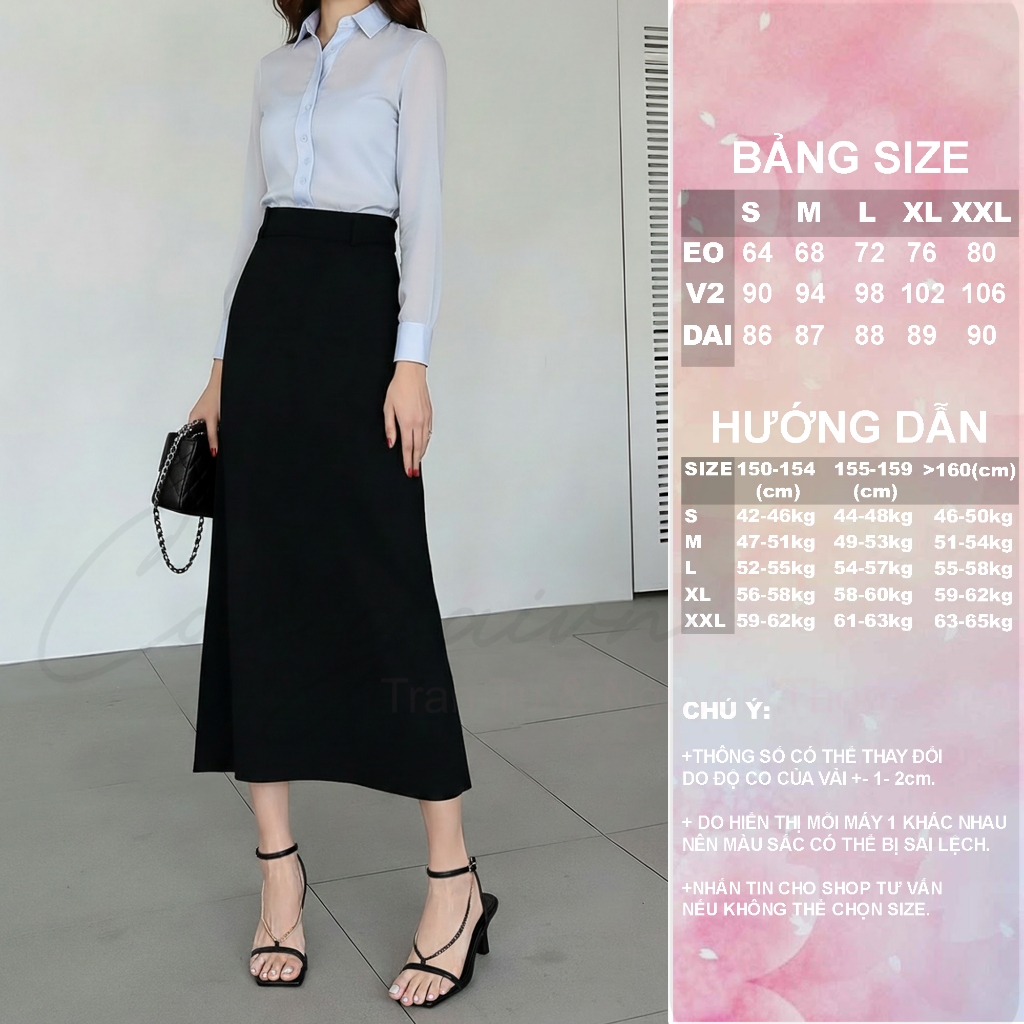 Chân Váy Cạp Cao Dáng A Dài CV40 Vải Dày Đứng Form Tôn Dáng