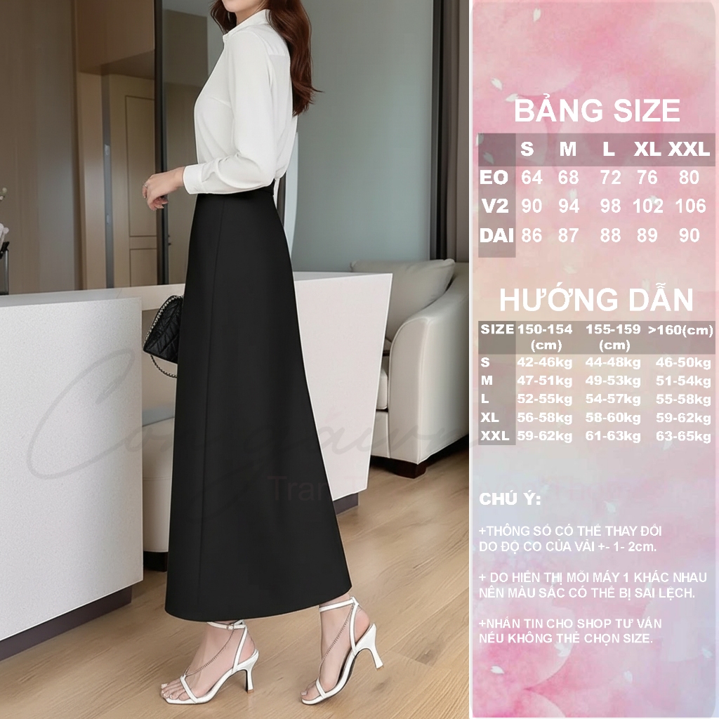 Chân Váy Cạp Cao Dáng A Dài CV40 Vải Dày Đứng Form Tôn Dáng