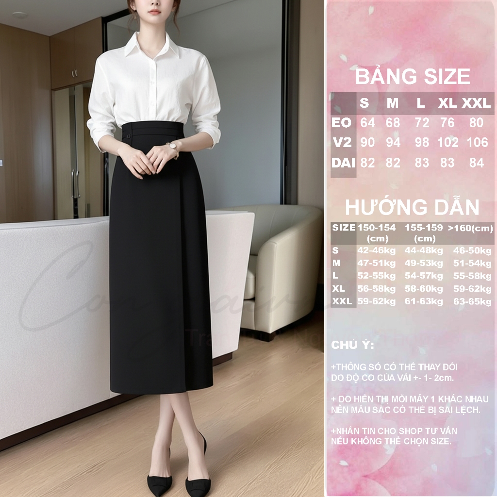 Chân Váy Dài Dáng Suông Xẻ Trước CV41 Cạp Cao Vải Dày Đứng Form