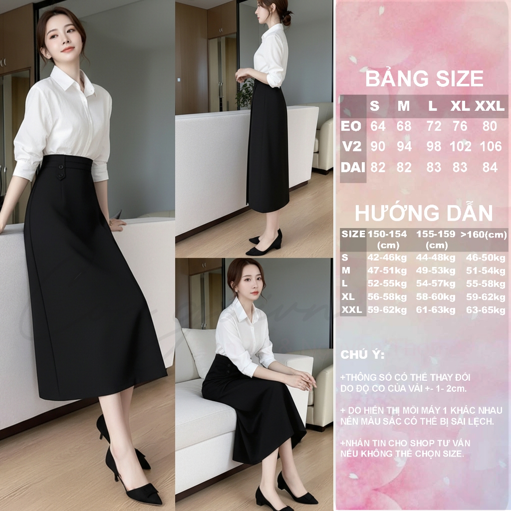 Chân Váy Dài Dáng Suông Xẻ Trước CV41 Cạp Cao Vải Dày Đứng Form