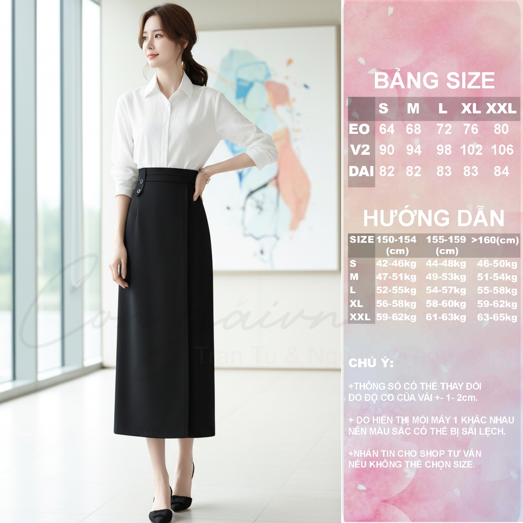 Chân Váy Dài Dáng Suông Xẻ Trước CV41 Cạp Cao Vải Dày Đứng Form