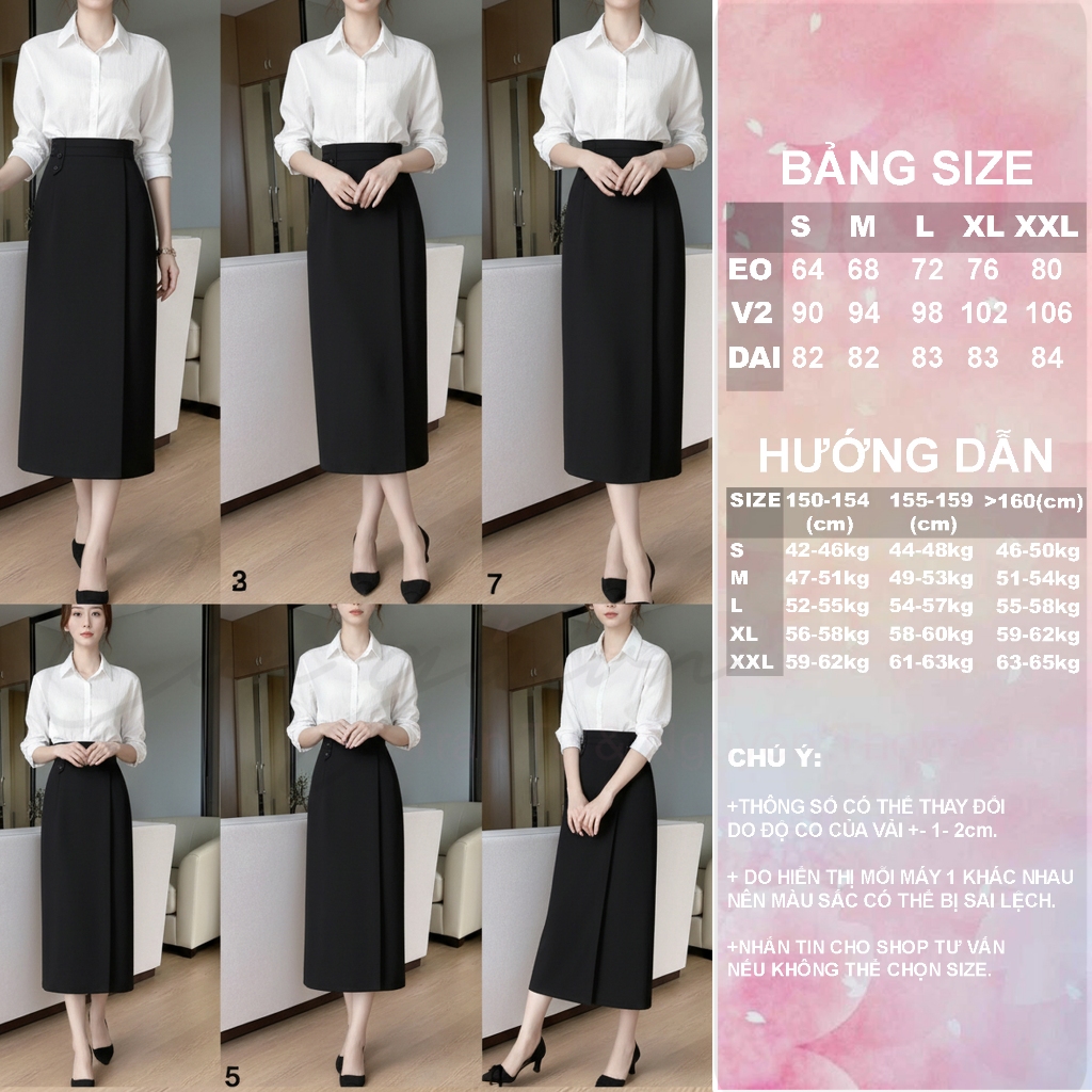 Chân Váy Dài Dáng Suông Xẻ Trước CV41 Cạp Cao Vải Dày Đứng Form
