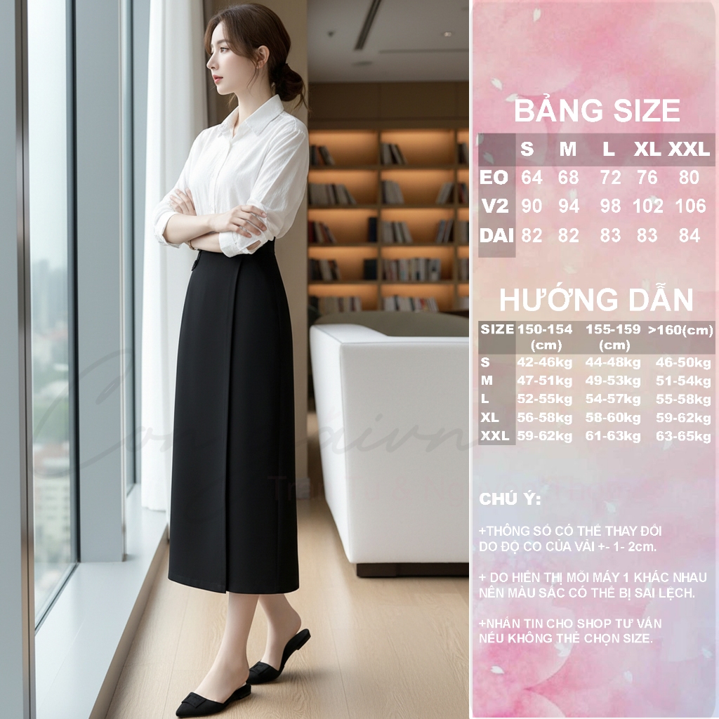 Chân Váy Dài Dáng Suông Xẻ Trước CV41 Cạp Cao Vải Dày Đứng Form