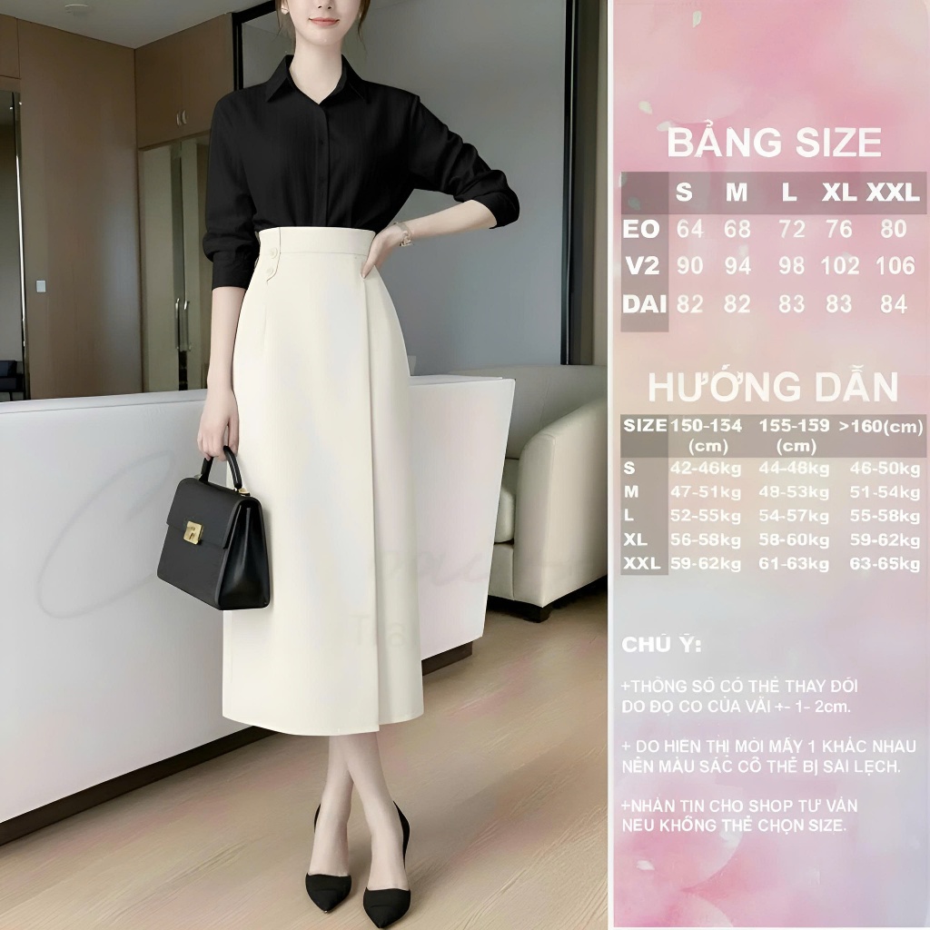 Chân Váy Dài Dáng Suông Xẻ Trước CV41 Cạp Cao Vải Dày Đứng Form