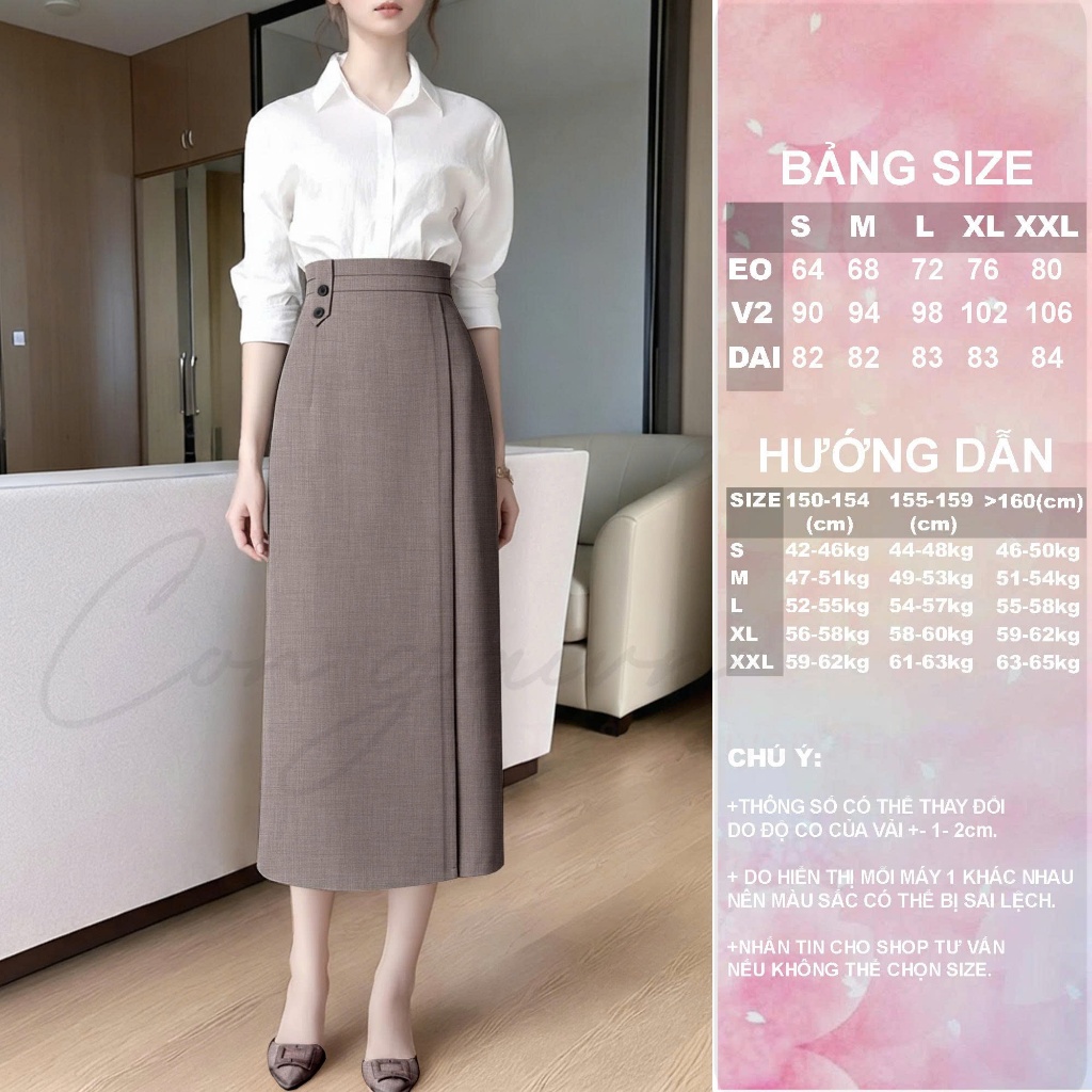 Chân Váy Dài Dáng Suông Xẻ Trước CV41 Cạp Cao Vải Dày Đứng Form