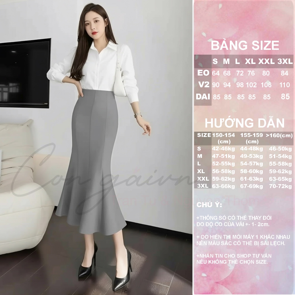 Chân Váy Đuôi Cá Dáng Dài CV44 Cạp Cao Vải Kate Dày Tôn Dáng