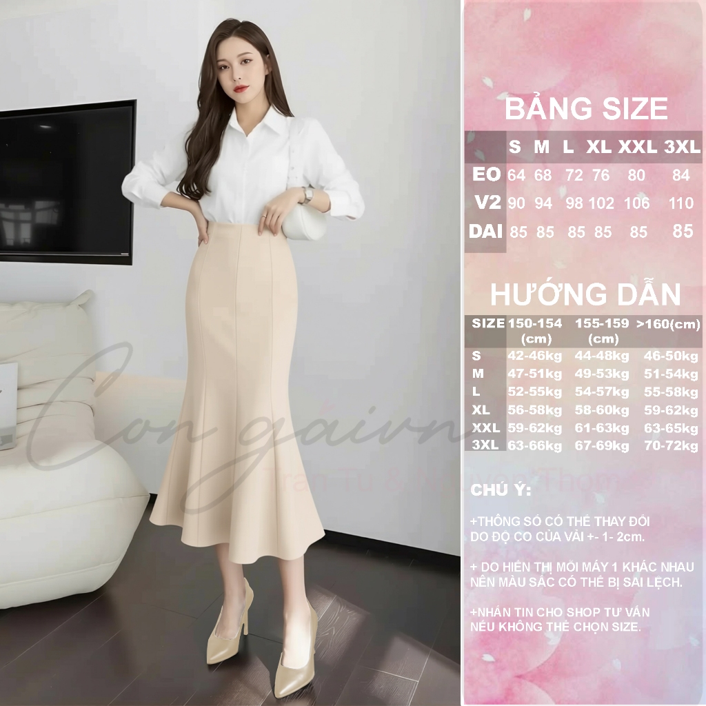 Chân Váy Đuôi Cá Dáng Dài CV44 Cạp Cao Vải Kate Dày Tôn Dáng