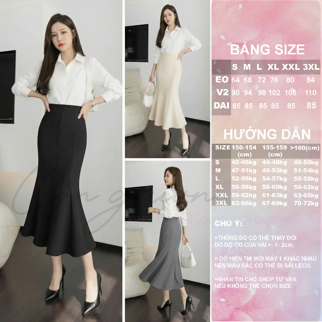 Chân Váy Đuôi Cá Dáng Dài CV44 Cạp Cao Vải Kate Dày Tôn Dáng