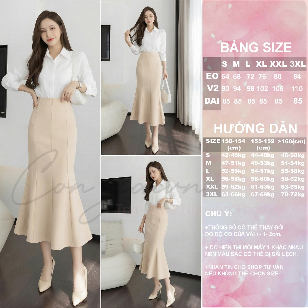 Chân Váy Đuôi Cá Dáng Dài CV44 Cạp Cao Vải Kate Dày Tôn Dáng