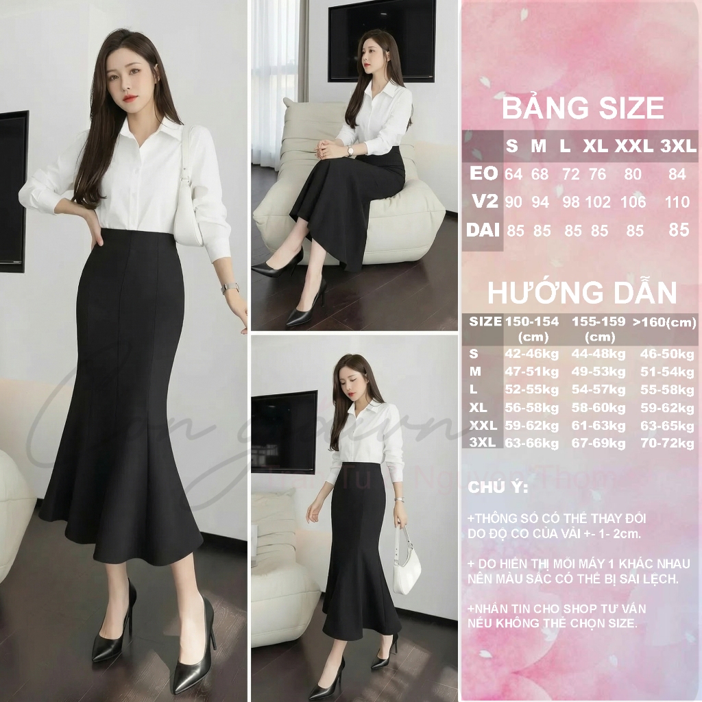 Chân Váy Đuôi Cá Dáng Dài CV44 Cạp Cao Vải Kate Dày Tôn Dáng