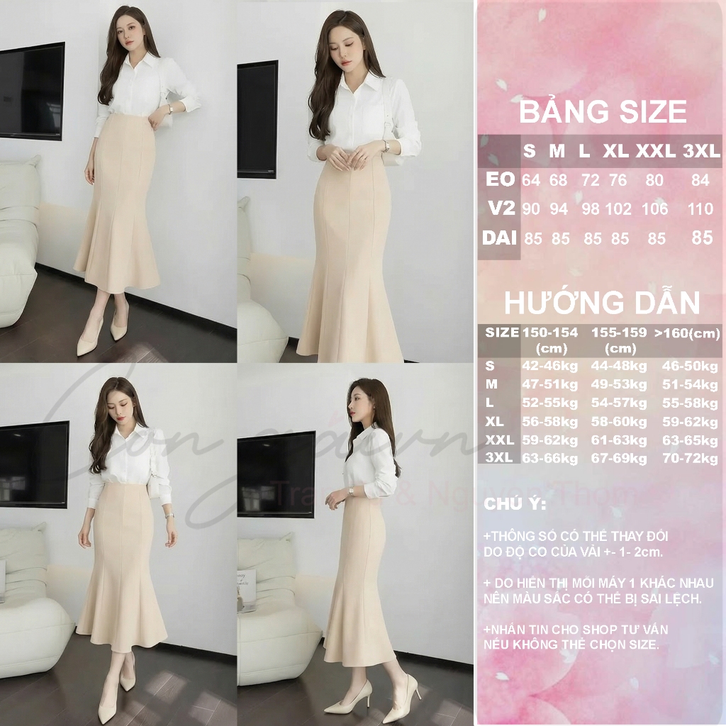 Chân Váy Đuôi Cá Dáng Dài CV44 Cạp Cao Vải Kate Dày Tôn Dáng