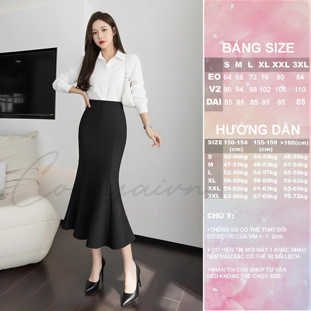 Chân Váy Đuôi Cá Dáng Dài CV44 Cạp Cao Vải Kate Dày Tôn Dáng