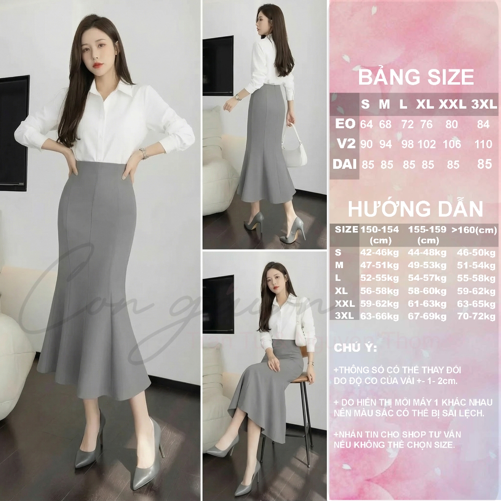 Chân Váy Đuôi Cá Dáng Dài CV44 Cạp Cao Vải Kate Dày Tôn Dáng