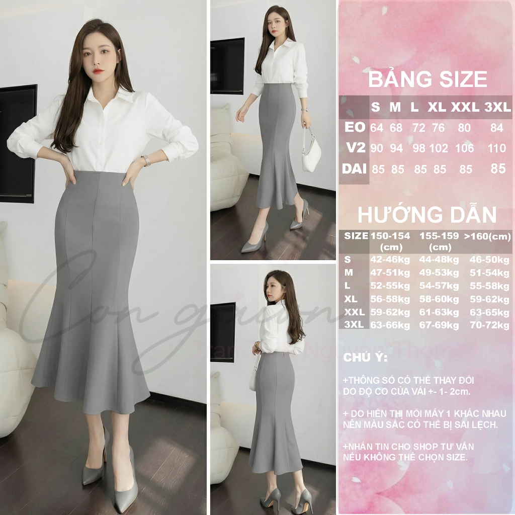 Chân Váy Đuôi Cá Dáng Dài CV44 Cạp Cao Vải Kate Dày Tôn Dáng