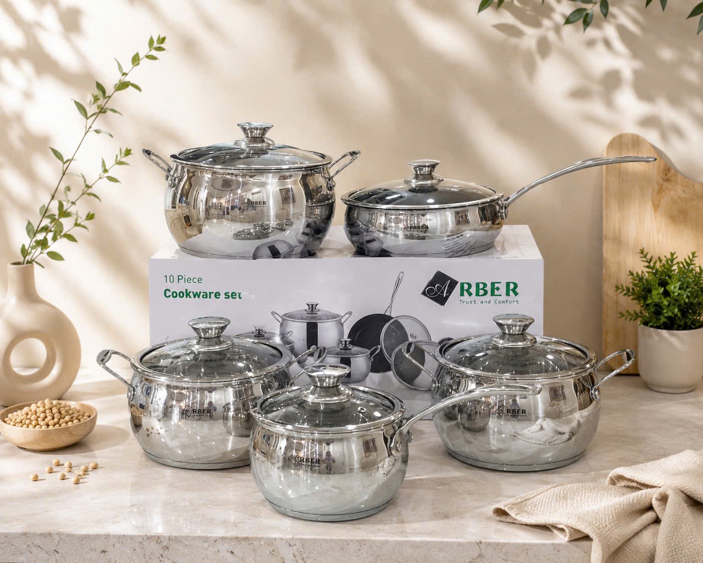 Bộ nồi Arber AN-06BB inox 5 món dáng bầu