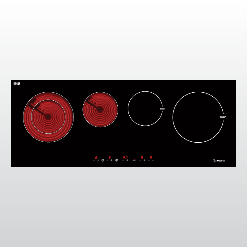 Bếp 2 từ 2 hồng ngoại Malloca MH-04IR mặt kính EuroKera màu đen