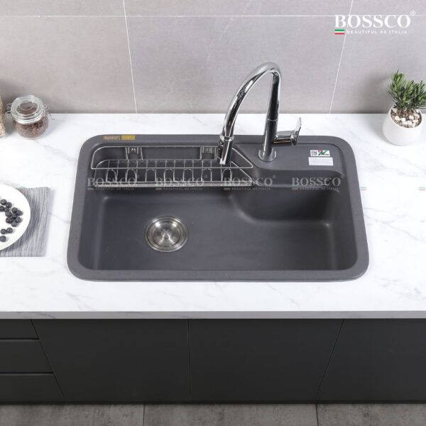 Chậu rửa chén đá 1 hộc bo góc BOSSCO BC-KT8150XĐ Xám Đen