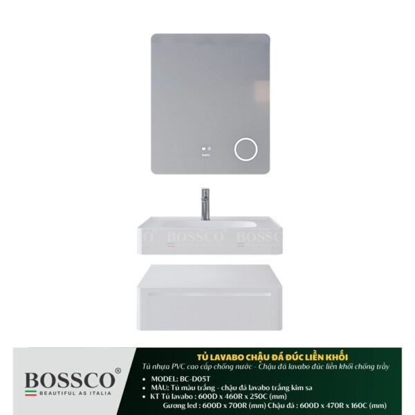 Bộ tủ lavabo chậu đá đúc liền khối BOSSCO BC-D05T