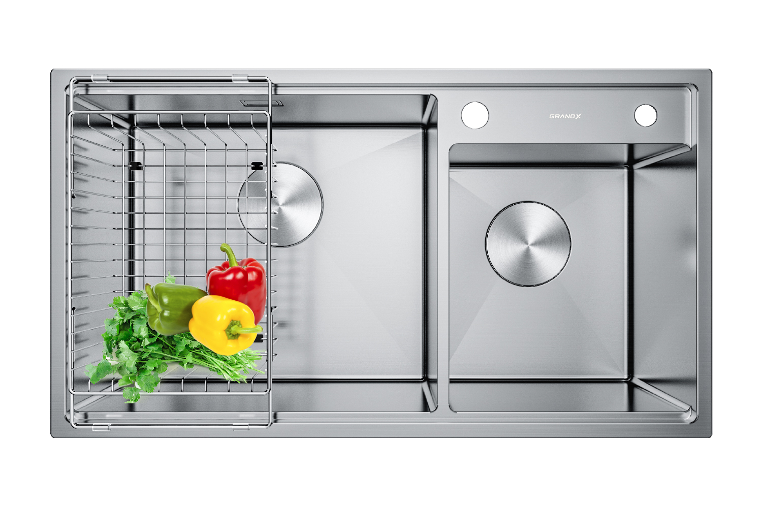 Chậu rửa bát GrandX GX8648DS Smooth — Chậu 2 hố inox 304 dày 1.4mm, Handmade cao cấp